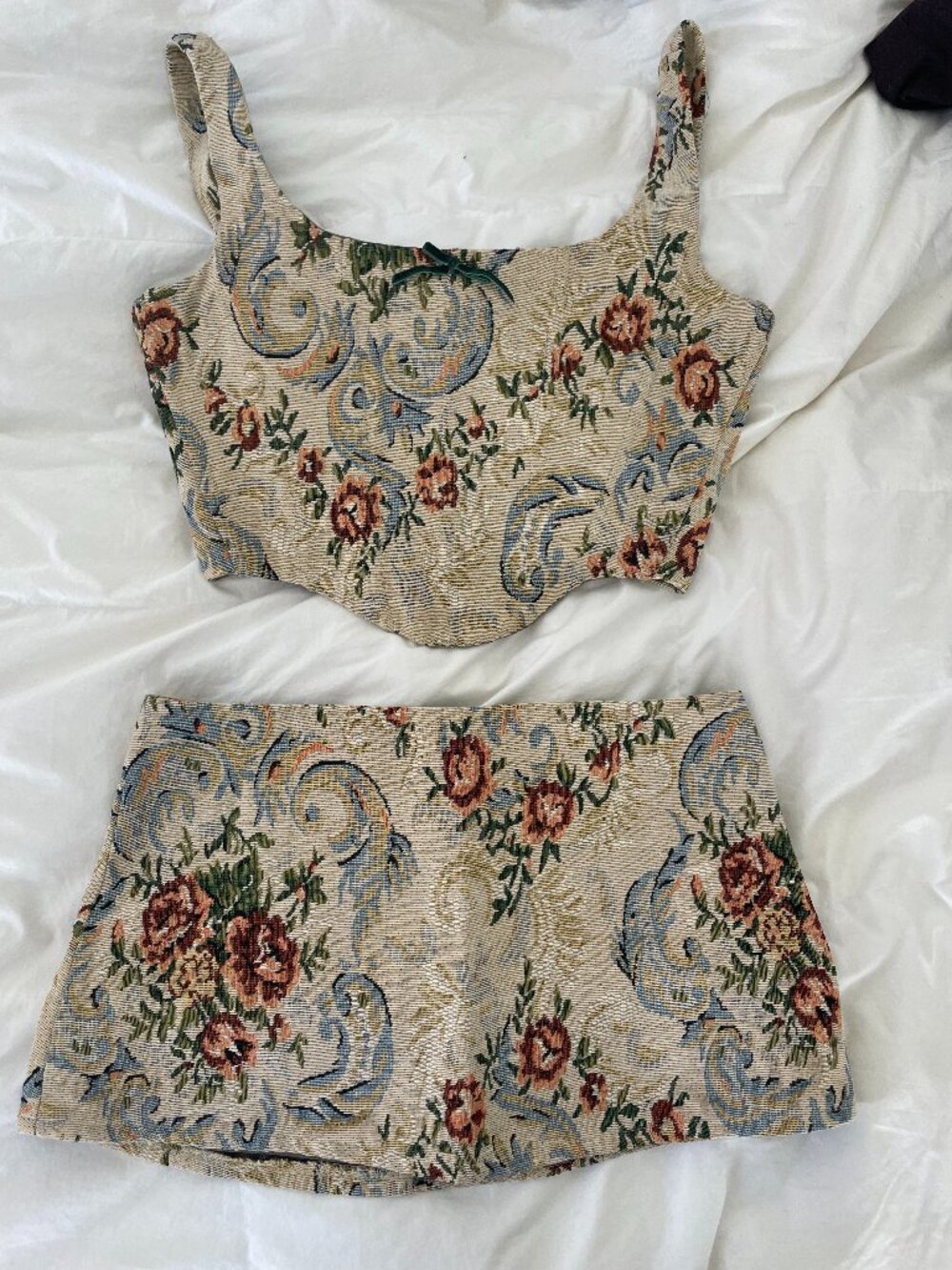 With Jean Floral mini skirt and corset set size Small